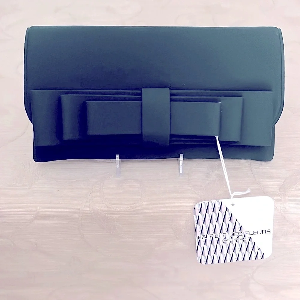 NWT - Forest Green - La Fille des Fleurs - Neoprene Bow Clutch Pouch